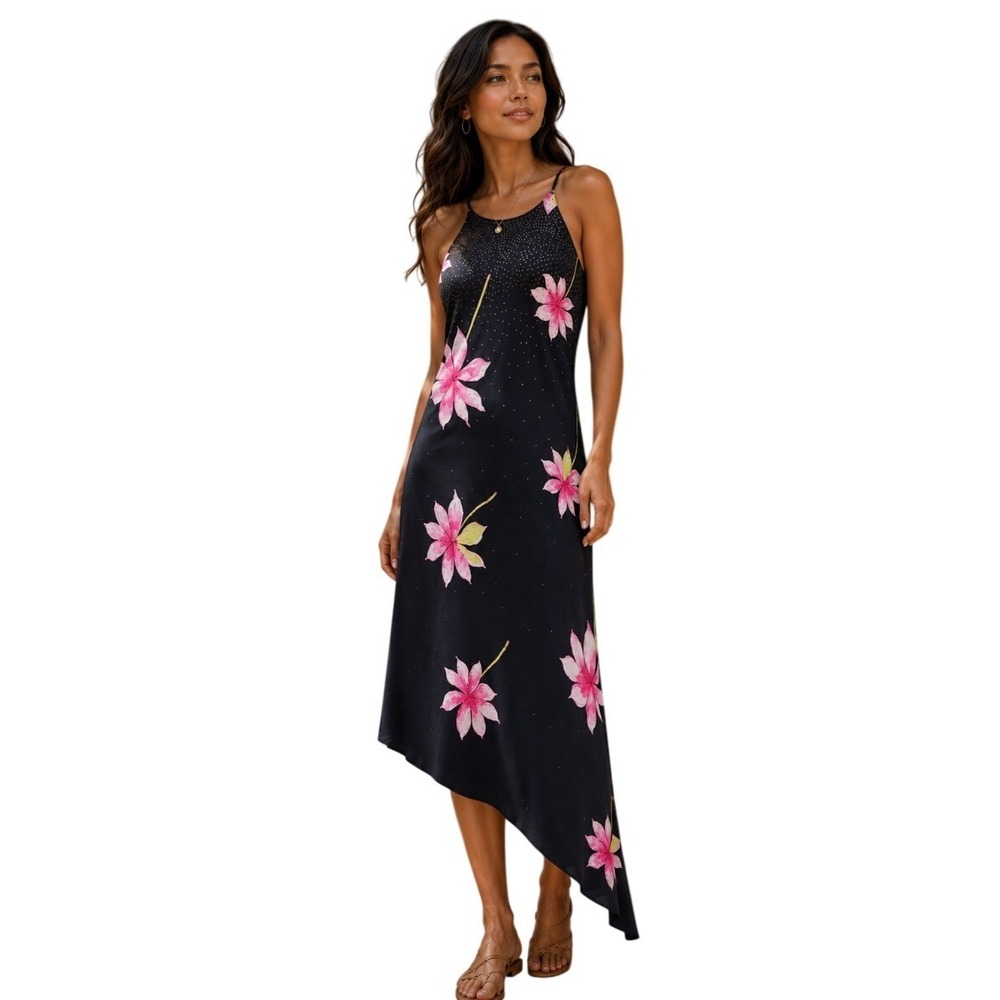 Chelsea Nites Sequin Halter Dress Asymmetrical Hem Sz 10 Y2K Hawaii Feminine